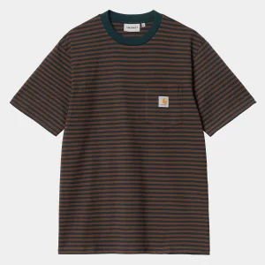 Sale Carhartt WIP S/S Verner Pocket T-Shirt Verner Stripe, Duck Blue / Offroad