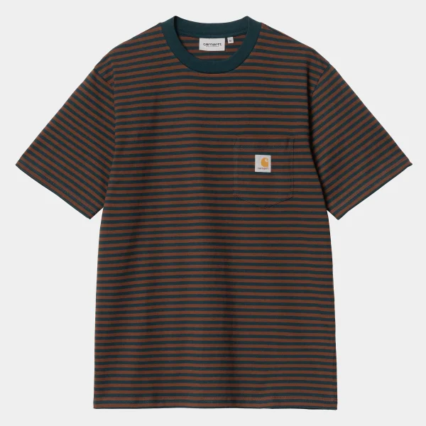 Sale Carhartt WIP S/S Verner Pocket T-Shirt Verner Stripe, Duck Blue / Offroad