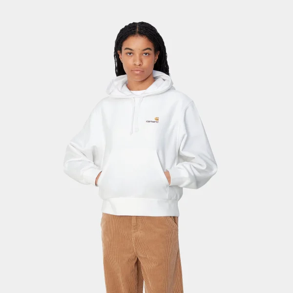 Shop Carhartt WIP W' Hooded American Script Sweatshirt White