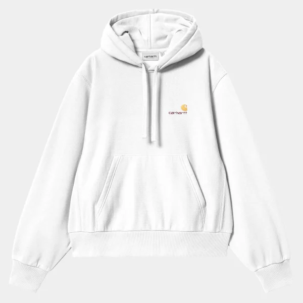 Shop Carhartt WIP W' Hooded American Script Sweatshirt White