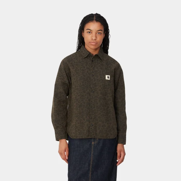 Best Sale Carhartt WIP W' L/S Leo Shirt Camo Leo, Tamarind / Office Green