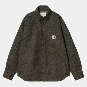 Best Sale Carhartt WIP W' L/S Leo Shirt Camo Leo, Tamarind / Office Green