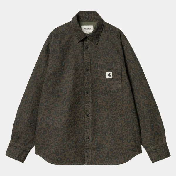 Best Sale Carhartt WIP W' L/S Leo Shirt Camo Leo, Tamarind / Office Green