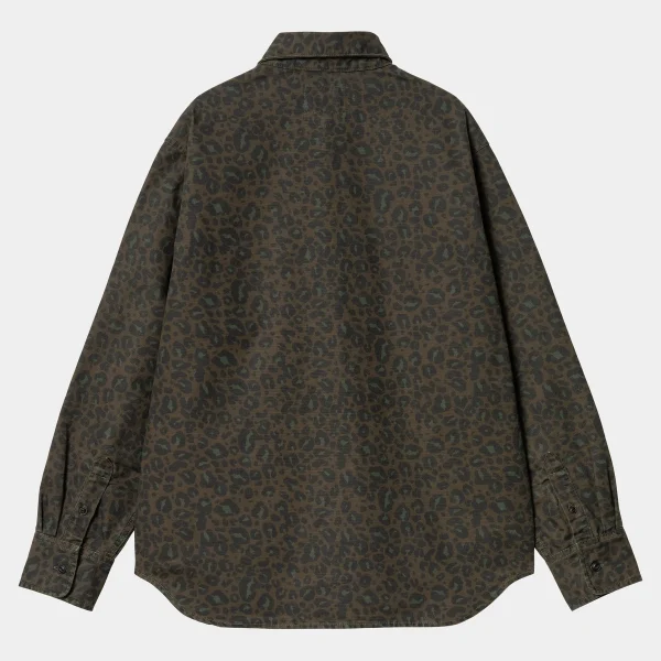 Best Sale Carhartt WIP W' L/S Leo Shirt Camo Leo, Tamarind / Office Green