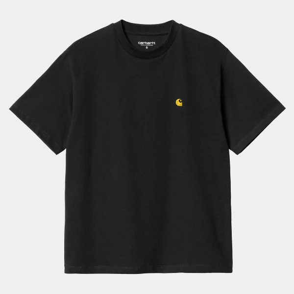 New Carhartt WIP W' S/S Chase T-Shirt Black / Gold