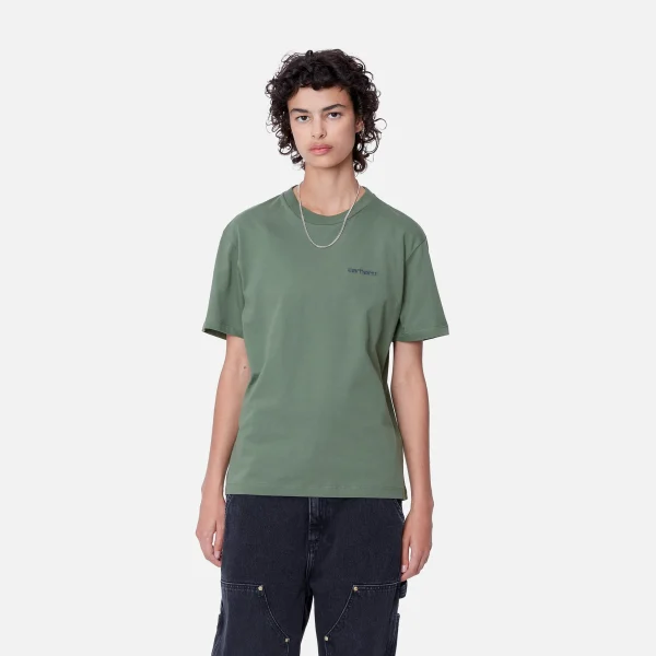 Shop Carhartt WIP W' S/S Script Embroidery T-Shirt Duck Green / Aura