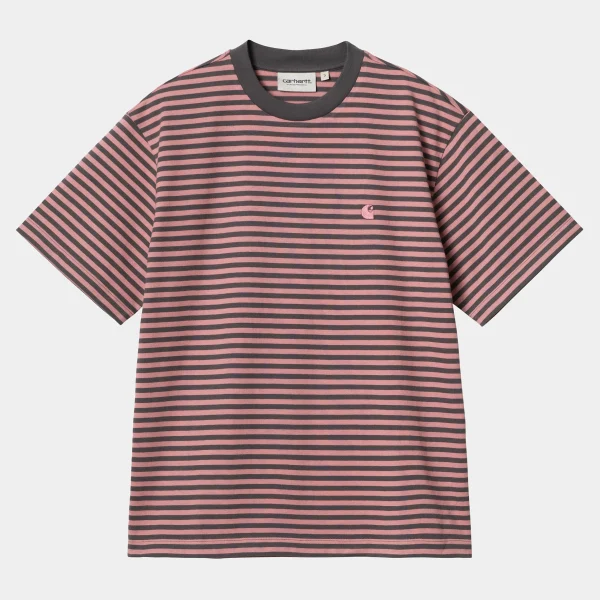 Fashion Carhartt WIP W' S/S Verner T-Shirt Verner Stripe, Graphite / Dusty Rose